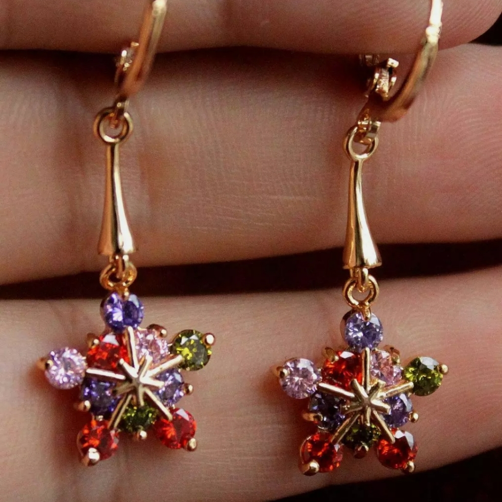 New 18kgf multi color cz earrings